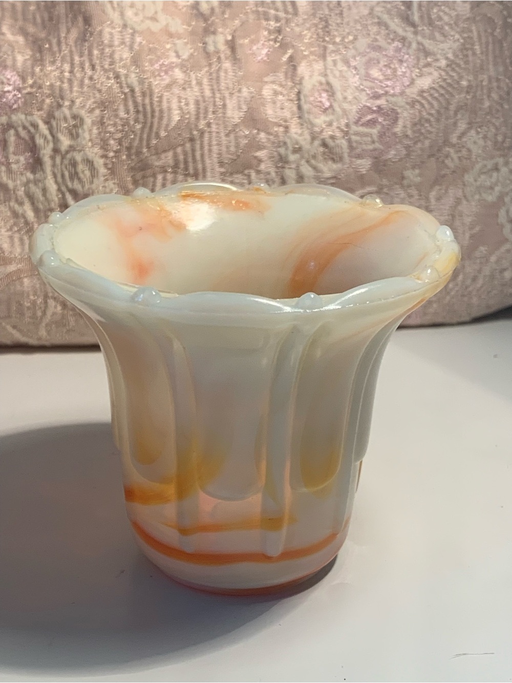 AKRO Agates White and Orange Slag Glass Vase/Flowerpot Art Deco